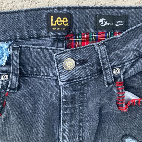 Upcycled Patched Lee Jeans Festival Pearl Style Louis Vuitton Rose Birds 32x29 - Picture 5 of 6